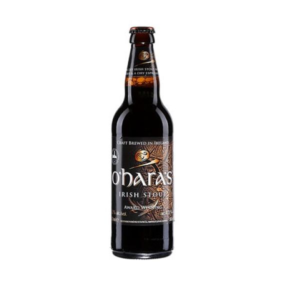 Botella de cerveza O'Haras, cerveza de importación distribuida por Comercial Williams