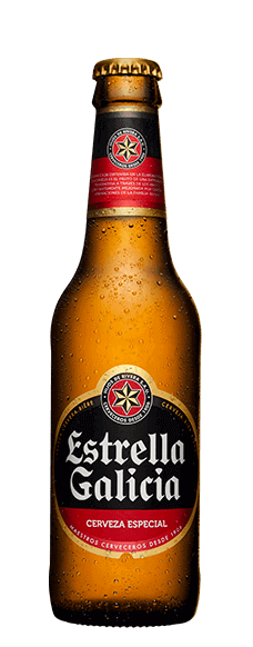 Botellín de Estrella Galicia especial, distribuida en Salamanca por Comercial Williams