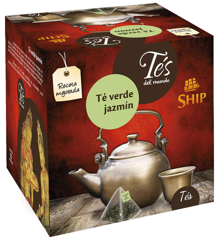 Caja de tés ship pirámide, té verde jazmín, distribuidores de cafés y tés